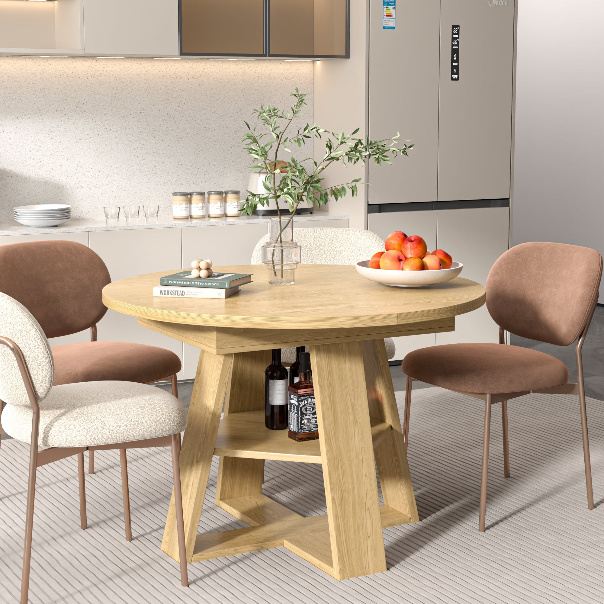 Round Dining Table Modern Extendable Dining Table with Removable Leaves ...