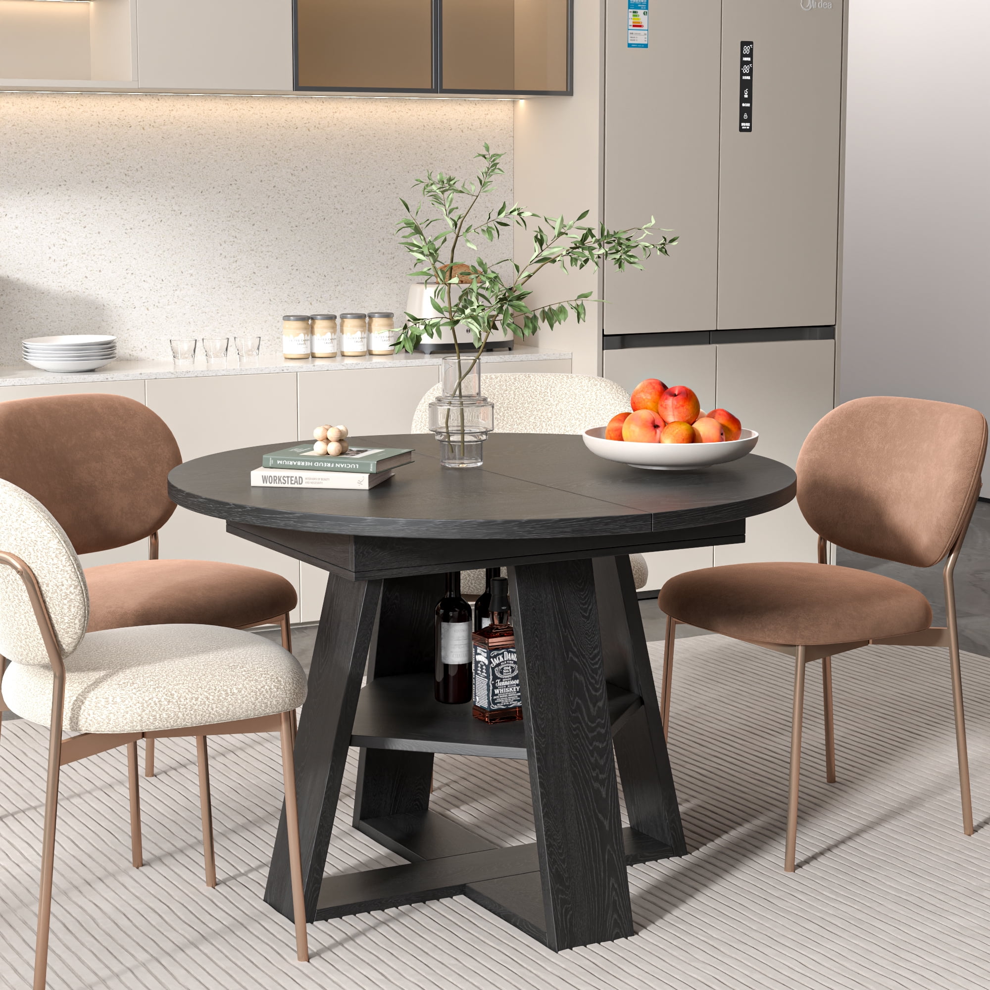 Round Dining Table Modern Extendable Dining Table with Removable Leaves ...