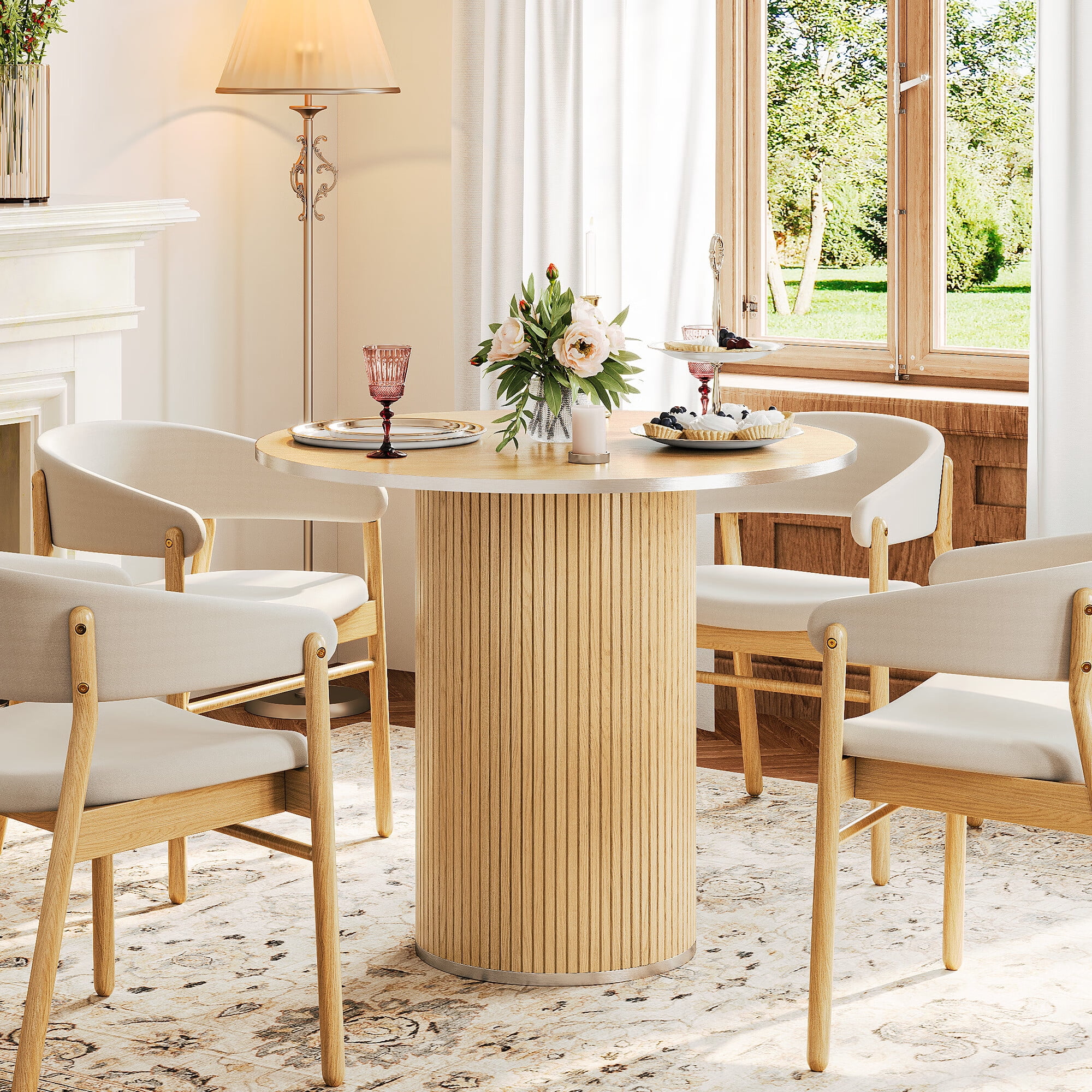 Round Dining Table for 4, Modern Farmhouse Kitchen Table, 31.5" Neche ...