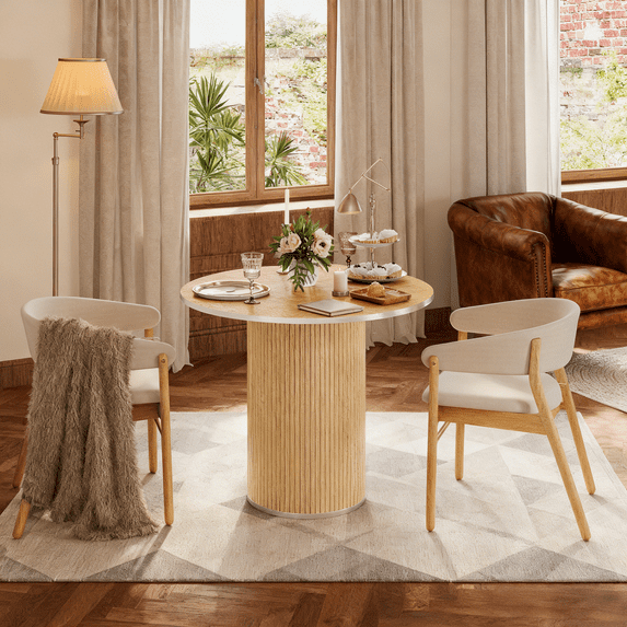 Round Dining Table for 4, Modern Farmhouse Kitchen Table, 31.5" Dining Room Table with Wood Slat Base for Kitchen and Living Room, Oak(Only Table)