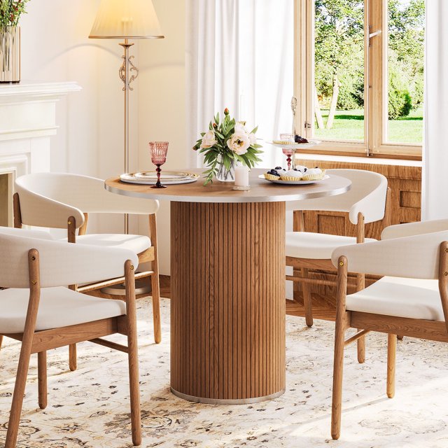 Round Dining Table for 4, Modern Farmhouse Kitchen Table, 31.5" Neche ...