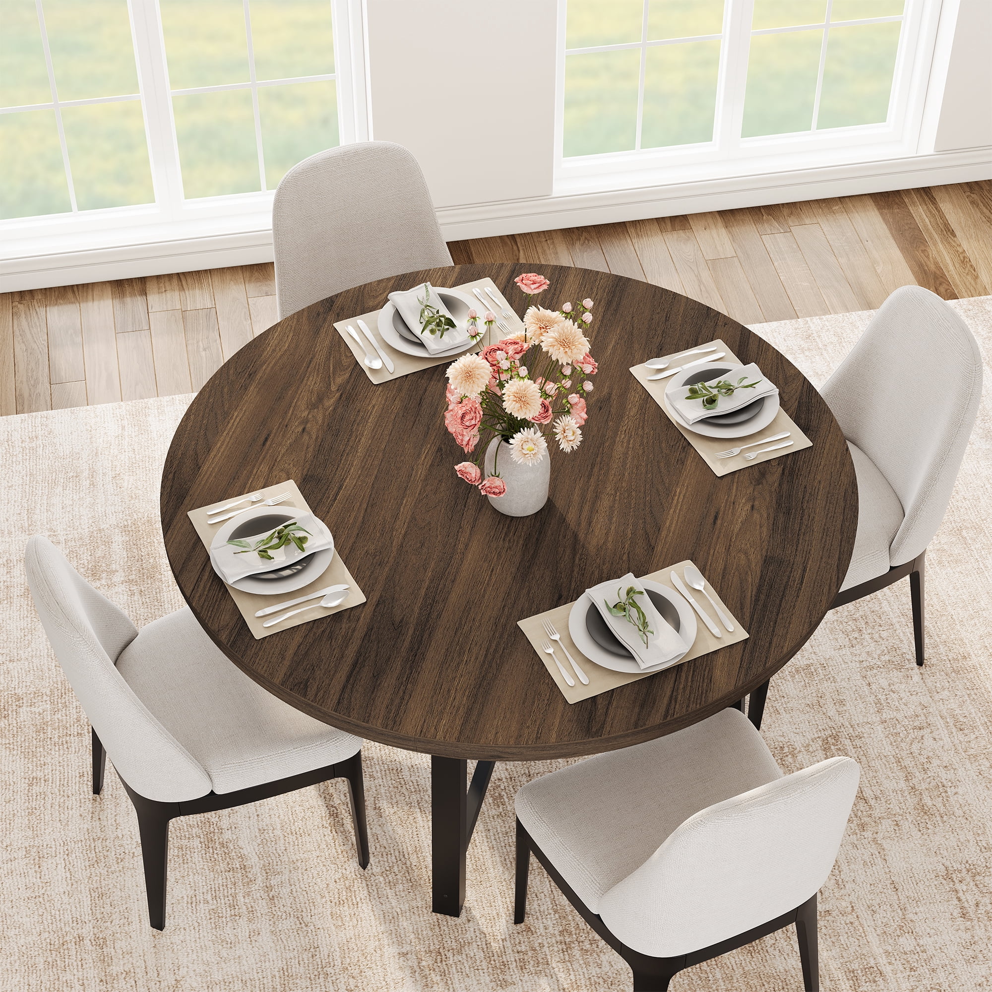 Modern Mini Table Double Round Dining Table, Modern Wood Metal Kitchen Tables, Industrial Small ...