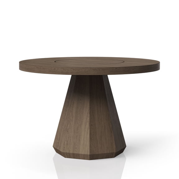 iHomeFurnishings Round Dining Table - Solid Wood & MDF, Latte Finish, Elm Veneers, Pedestal Base - Light Brown