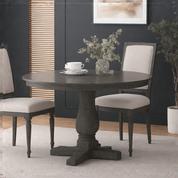 Round Dining Table - Seats 4 - Charcoal Grey & Espresso
