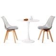 thumbnail image 1 of Round Dining Table Set for 2, 23.6" Tabletop with Metal Tulip Pedestal Base, White Modern Kitchen Table with 2 Clear Acrylic Chairs for Small Space, 1 of 7