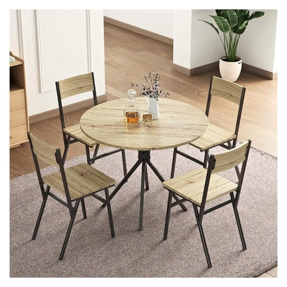 Round Dining Table Set for 4, 31.5" Small Round Kitchen Table with 4 Chairs, 5 Piece Dining Room Table Set with Steel Legs, Space-Saving Dinner Table, Coffee Table for Small Space