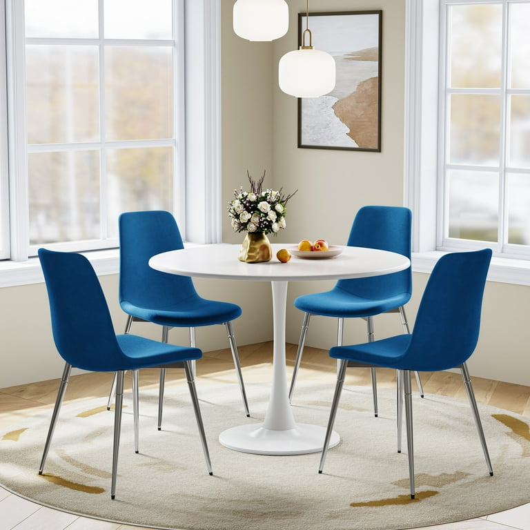 Round Dining Table Set for 4, White All-Metal Tulip Pedestal