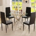 thumbnail image 1 of Round Dining Table Set for 4, 5-Piece Modern Tempered Glass Table with 4 Black Chairs - Compact Design for Kitchen/Living Room/Dining Room, 1 of 6