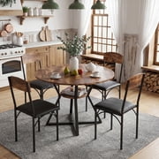 Round Dining Table Set for 4,Wood Round Kitchen Table and Chairs Set for 4,Modern Dining Room Table Set with 4 Chairs,Round Dinner Table for Small Space,Brown