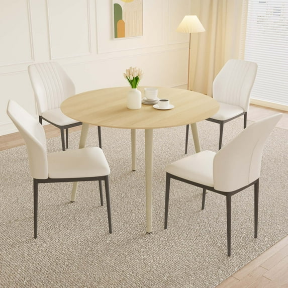Round Dining Table Set, Modern Kitchen Table for 4-6 Person, Steel Legs (1 Table 4 Chairs)