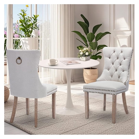 Round Dining Table Set for 2, 3 Piece Kitchen Table and Chairs, Small Round Table with 2 Upholstered Chairs - Black/White