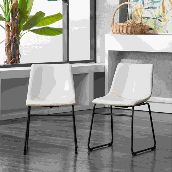 Round Dining Table Set for 3, Space Saving White Kitchen Table with 2 Faux Leather Chairs, MDF and Metal Dining Set