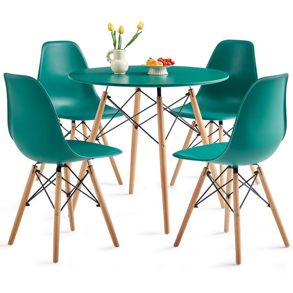 Round Dining Table Set for 4, 31.5" Circle Kitchen Table with Chairs, Wood Strip Base for Kitchen Living Room Space Saving Apartment, Green