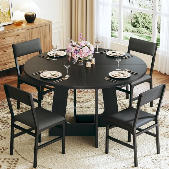 Round Dining Table Set for 4, 5-Piece Kitchen Table and Chairs for 4