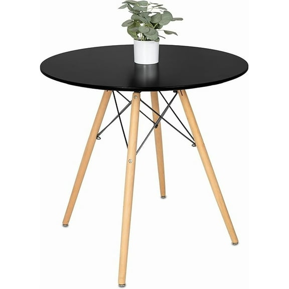 Round Dining Table – Small Mid-Century Modern Kitchen Dining Table for 2-4 People, Made with Real Beech Wood Legs, White, 31' x 31' x 30'