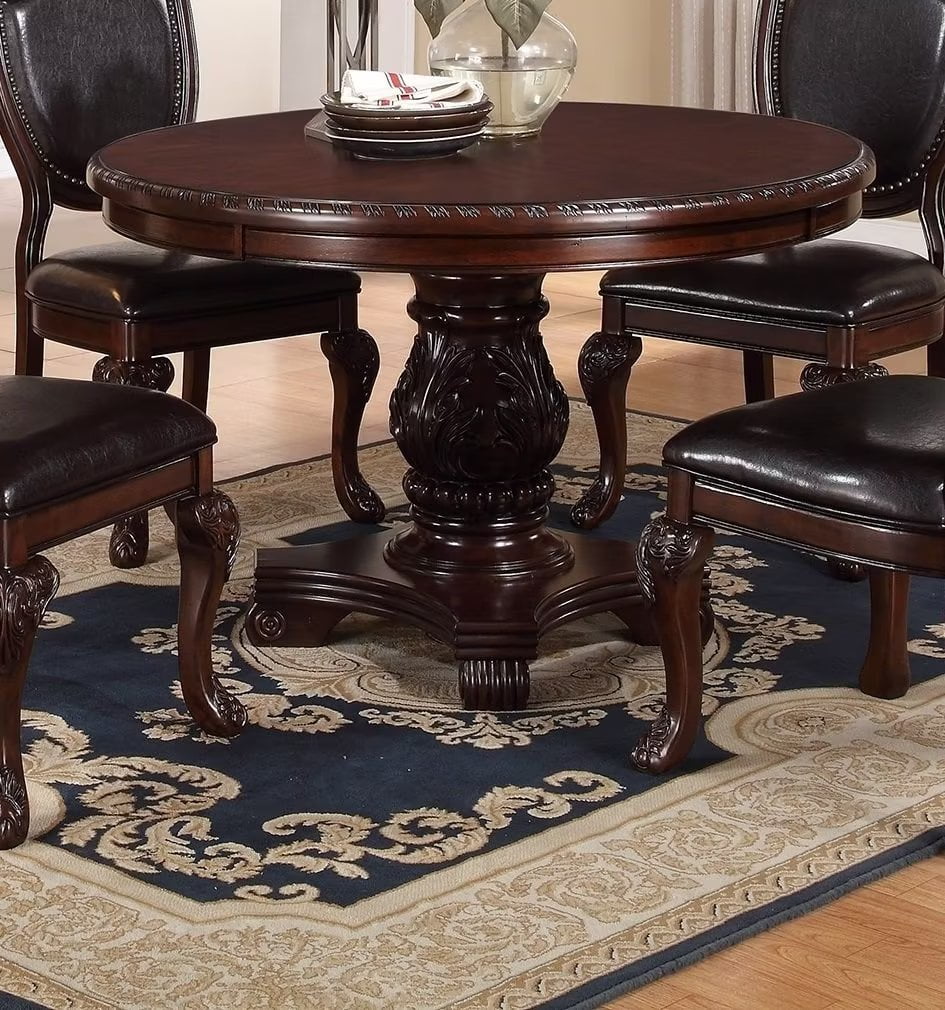 Round Dining Table, Traditional Style Wood Kitchen Table with Pedestal ...