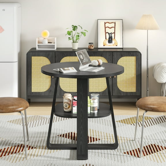 Round Dining Table Wood Kitchen Table, 31.5 in Dinning Room Tables for 2-4 Man, Cross Base, Black