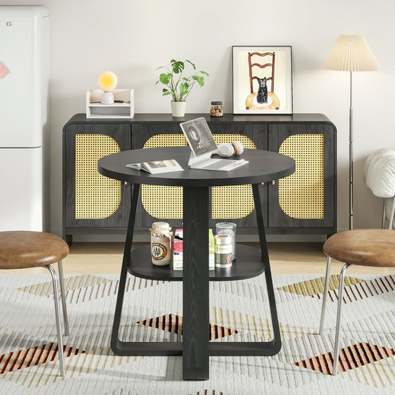 Round Dining Table Wood Kitchen Table, 31.5 in Dinning Room Tables for 2-4 Man, Cross Base, Black