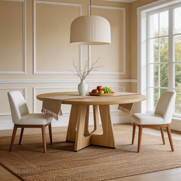 Round Dining Table Wood Kitchen Table for Dining Room, 47" Dinning Room Tables for 4 Adult, Farmhouse Dinner Table with Wooden Tabletop