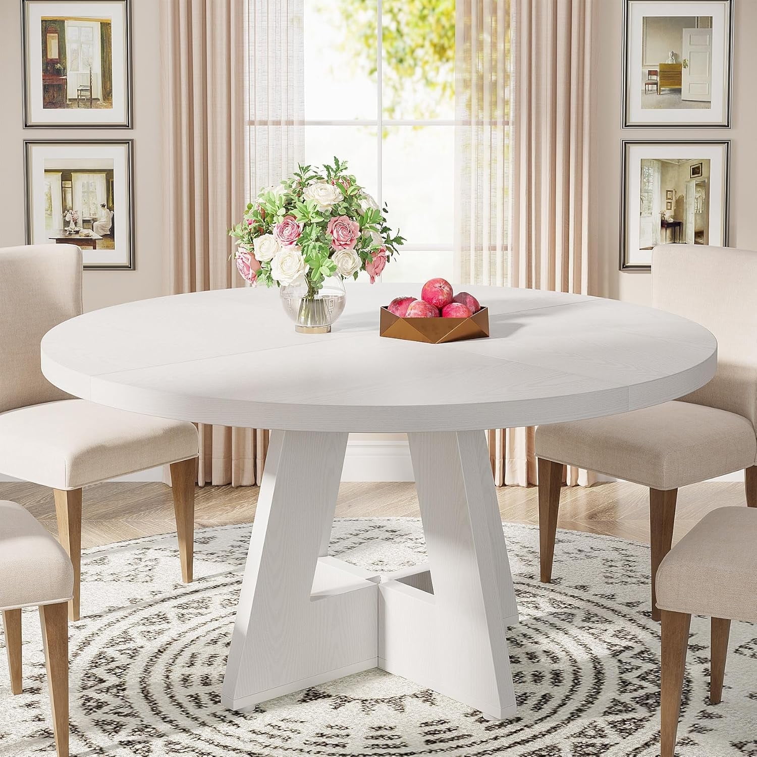 Round Dining Table Wood Kitchen Table for Dining Room Living Room, 47 in Dinning Room Tables for 4-6