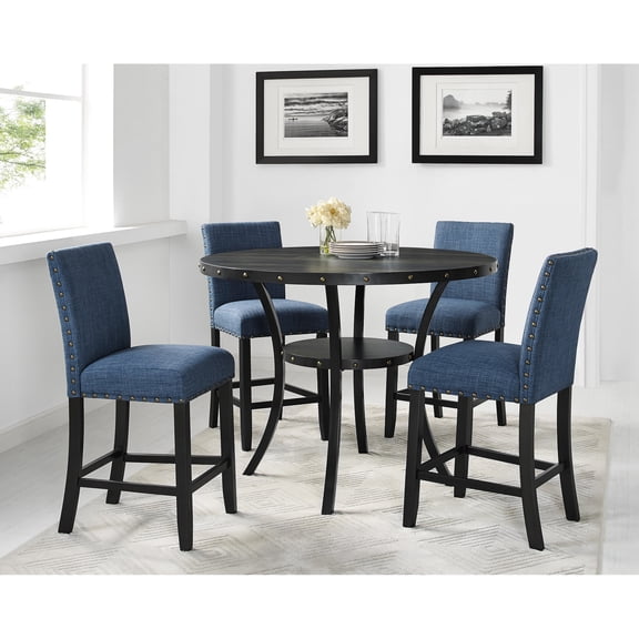 Round Dining Table and Chairs Set | Used for Daily Family Meals | Coffee Bean Finish Wood Top | Seats 4 Comfortably