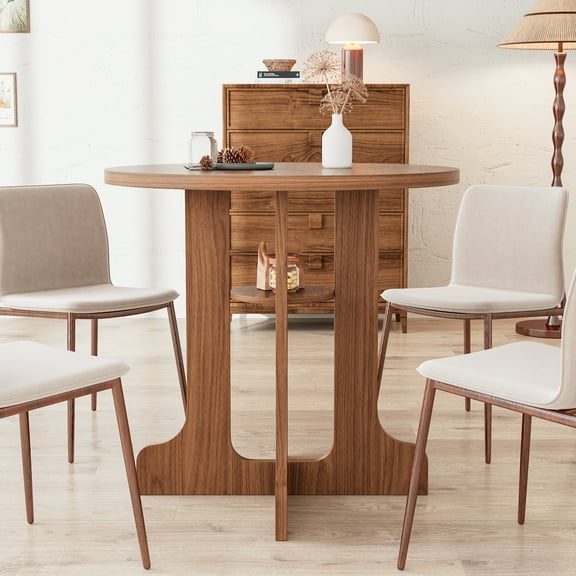 Round Dining Table for 2-4, 31.5-Inch Modern Kitchen Table with Storage Shelf for Dining Room, Kitchen, Living Room, Walnut