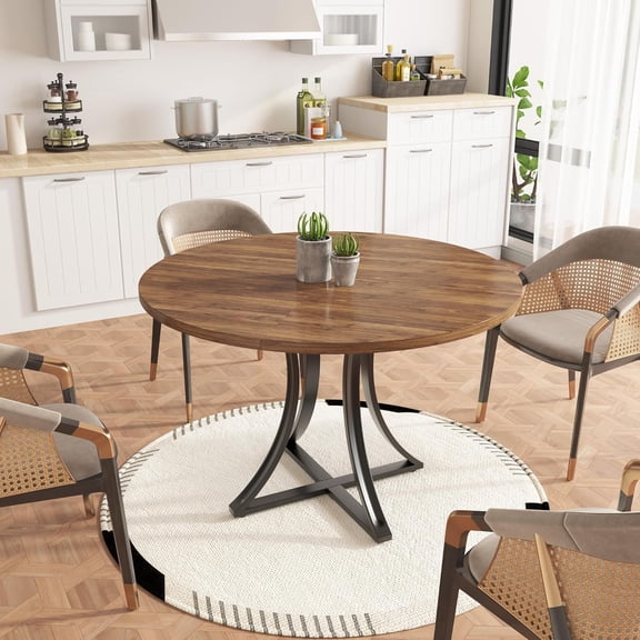 Round Dining Table for 2-6 People, 40 Inch Kitchen Table with Wooden Pedestal Base, Space-Saving Living Room Tables, Industrial Style for Home