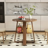 Round Dining Table for 2, Kitchen Dining Room Circle Dinner Cross Pedestal Table,Space Saving, Walnut