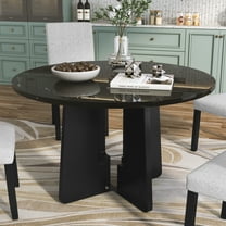 Round Dining Table for 4, 43-Inch Faux Marble Top, Mid-Century Modern Round Dining Table, Black