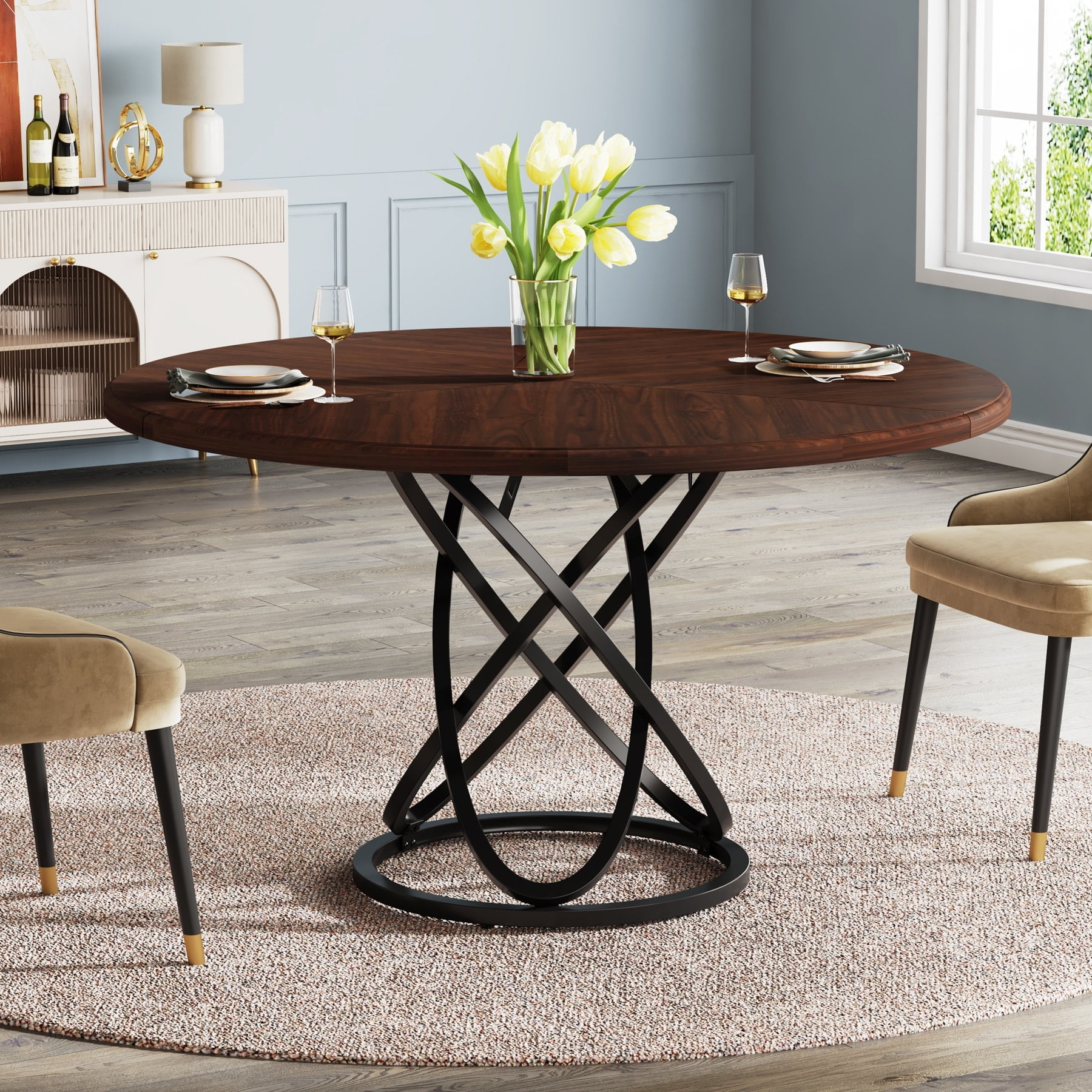 Round Dining Table for 4, 47 Inch Dinner Table Circle Kitchen Table ...