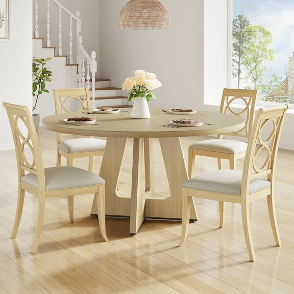 Round Dining Table for 4-6, 47'' Modern Kitchen Dining Table with Wood Base for Kitchen Living Room (No Chairs)