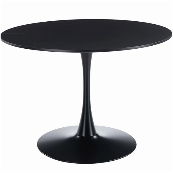 Round Dining Table for 4-6, Modern Black Kitchen Table with Pedestal Base, 42 Inch MDF Top Tulip Table for Breakfast Nook, Apartment, and Diner