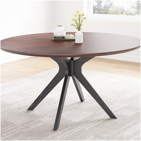 Round Dining Table for 4-6 People, 47.2 Inch Farmhouse Kitchen Table with X Base, Black and Walnut