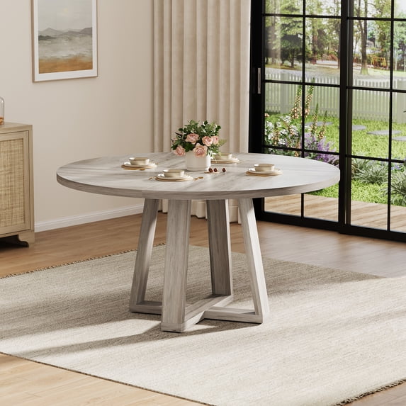 Round Dining Table for 4-6 People,47" Dining Room Table with Wooden Pedestal Base,Dinner Table/Kitchen Table for Living Room