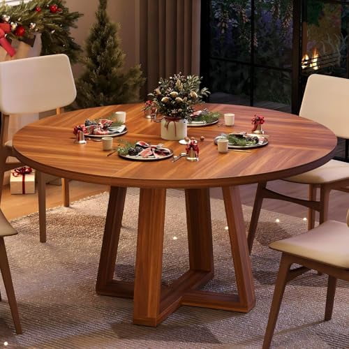 Round Dining Table for 4-6 People, 47" Farmhouse Kitchen Table with ...