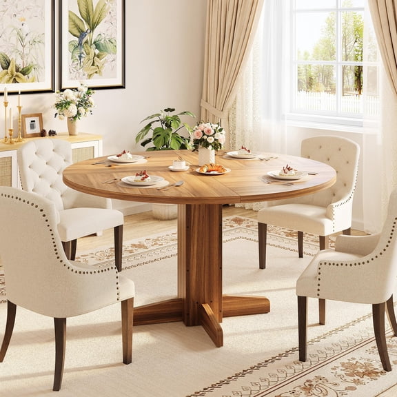 Round Dining Table for 4-6 People, 47 Inches Dining Room Table with Pedestal Base, Kitchen Tables, Kitchen & Dining Room Tables (Table Only)