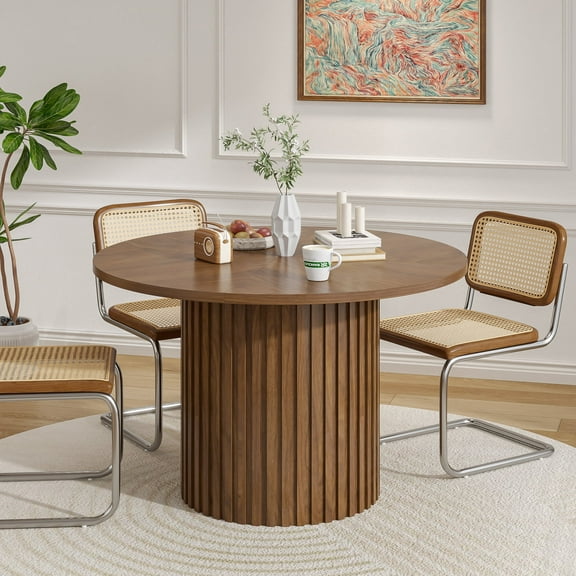 Round Dining Table for 4-6 People, Circle Kitchen Table for Dining Room, Fluted Dining Kitchen Table