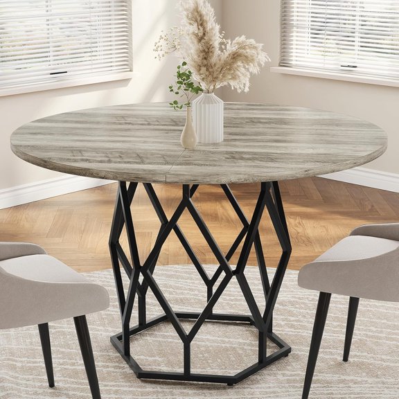 Round Dining Table for 4-6 People with Sturdy Base for Kitchen-A