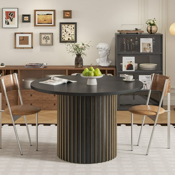 Round Dining Table for 4, Farmhouse Kitchen Table, Modern Circle Dining Tables for Kitchen, Living Room (Black)
