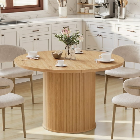 Hommpa 48" Round Dining Table Morden Kitchen Table Wood for 4 with Wood Slide Door for Kitchen Living Room,Heavy Duty Pedestal Base,Natural