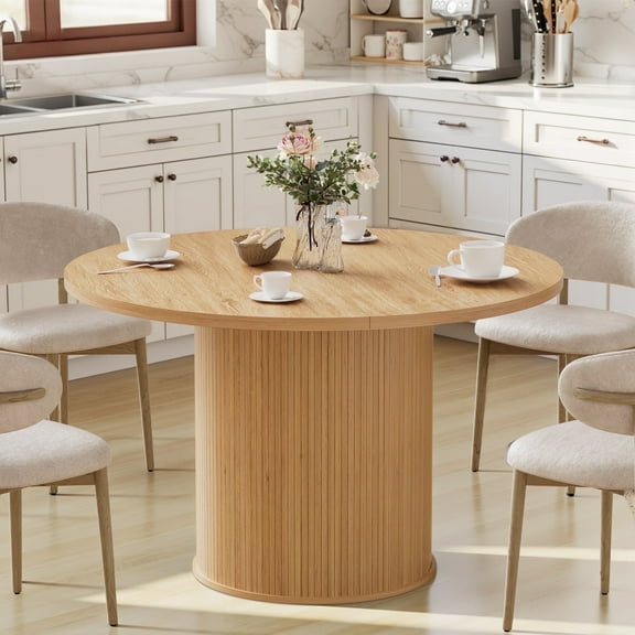 Hommpa 48" Round Dining Table Morden Kitchen Table Wood for 4 with Wood Slide Door for Kitchen Living Room,Heavy Duty Pedestal Base,Natural