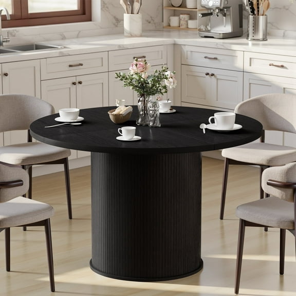 Hommpa 48" Round Dining Table Morden Kitchen Table Wood for 4 with Wood Slide Door for Kitchen Living Room,Heavy Duty Pedestal Base,Black