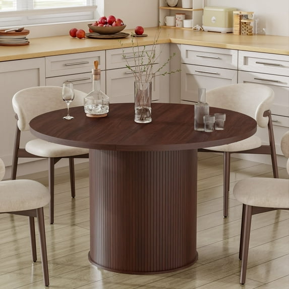 Hommpa 48" Round Dining Table Morden Kitchen Table Wood for 4 with Wood Slide Door for Kitchen Living Room,Heavy Duty Pedestal Base,Brown