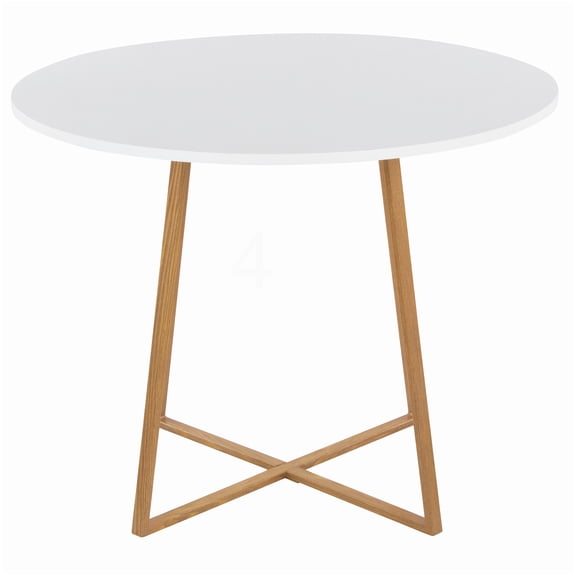 Round Dining Table with Metal Base, White Finish Top for Breakfast Nook or Kitchen