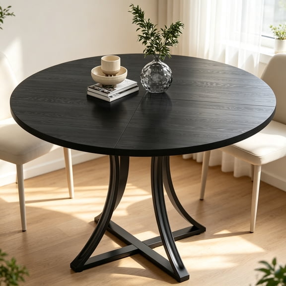 Round Dining Table with Metal X Shaped Base, 39.4-Inch Tabletop Indoor Dining Unit Seats 2-6 People for Home Dining Space