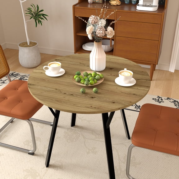 Round Dining Table with Thickened MDF Top / High Weight Capacity for Center Load
