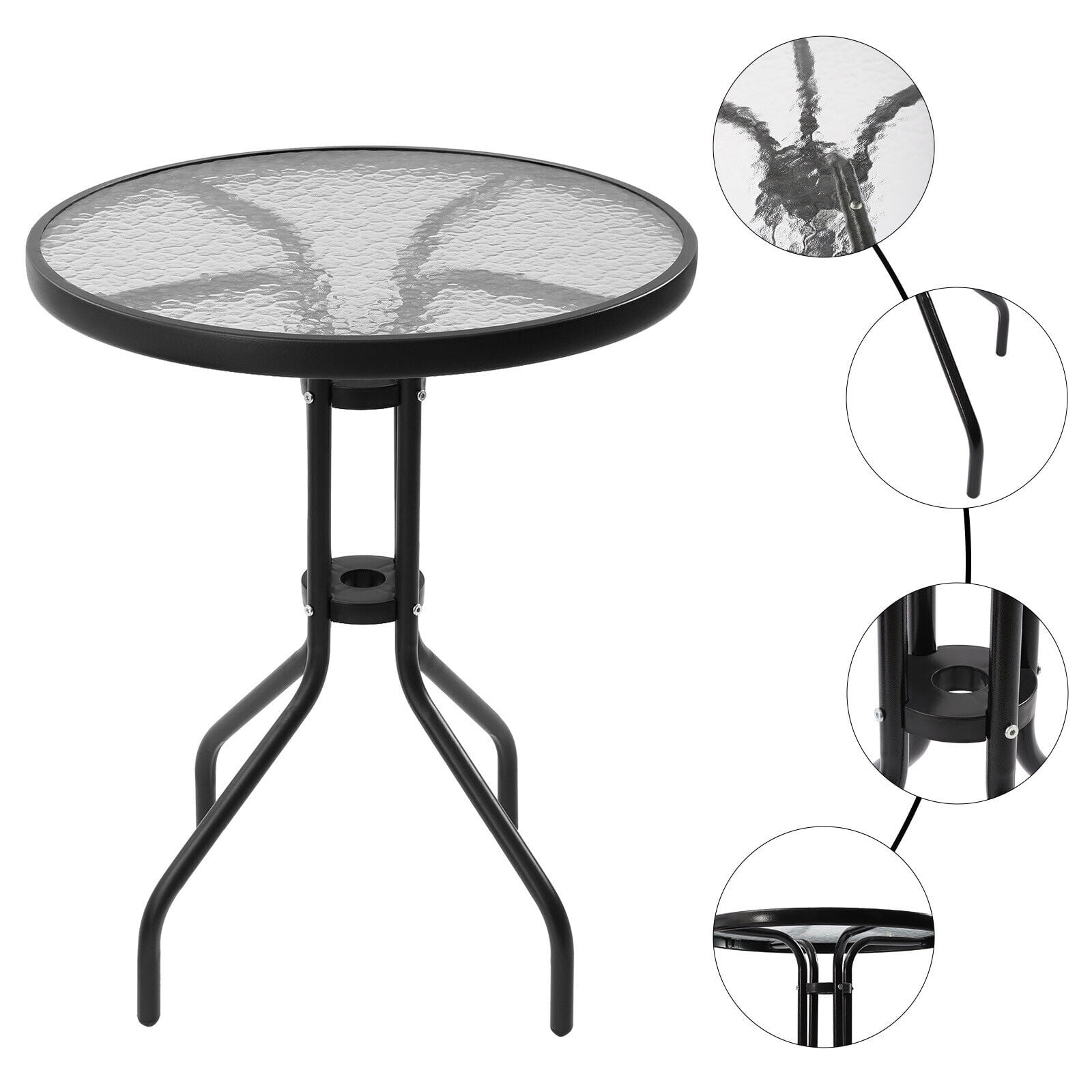 Round Dining Tables with Tempered Glass Outdoor Patio Coffee Table, 24