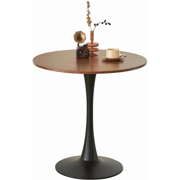 Round Dining Tulip Table for 2, Mid-Century Modern Table with Sturdy Metal Pedestal for Kitchen, Bistro, Cafe, Leisure (Faux Walnut, 24 INCH)