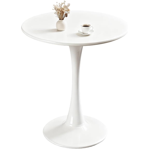 Round Dining Tulip Table for 2, Mid-Century Modern Table with Sturdy Metal Pedestal for Kitchen, Bistro, Cafe, Leisure (White, 24 INCH)