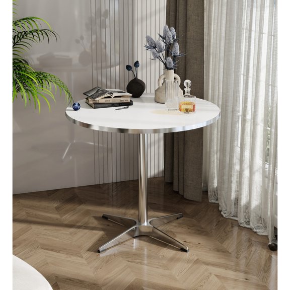 Round Dining and Tea Table for Various Rooms | For Family Time, Socializing in Bathroom and Office | Durable MDF, Easy to Clean | Fits 2 - 4 People